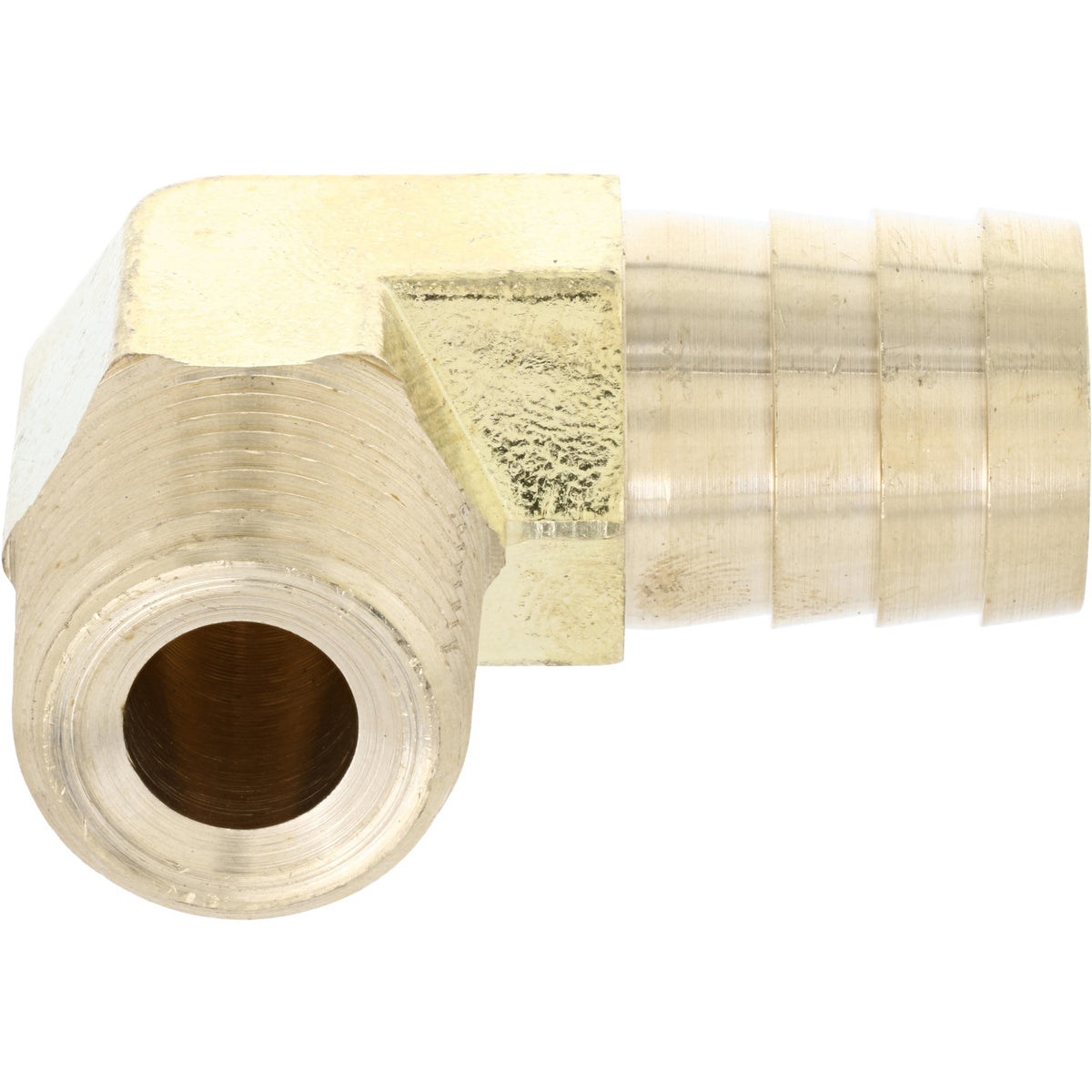 Brass 90 Degree Elbow for 3/4" hose ID x 1/2 NPTF Male on white background.