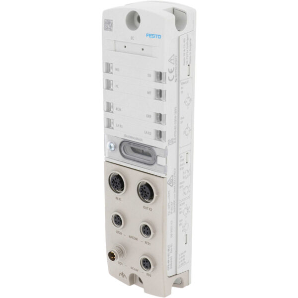White, multiple port EtherCat Interface on white background.