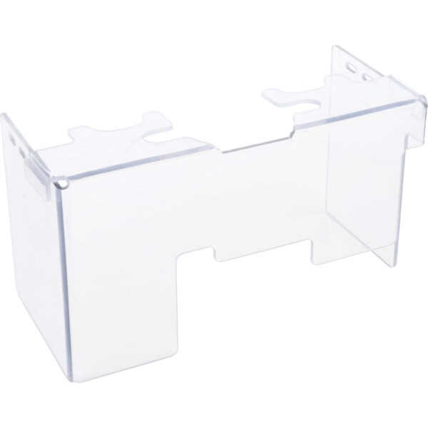 Clear bent polycarbonate guarding on a white background.