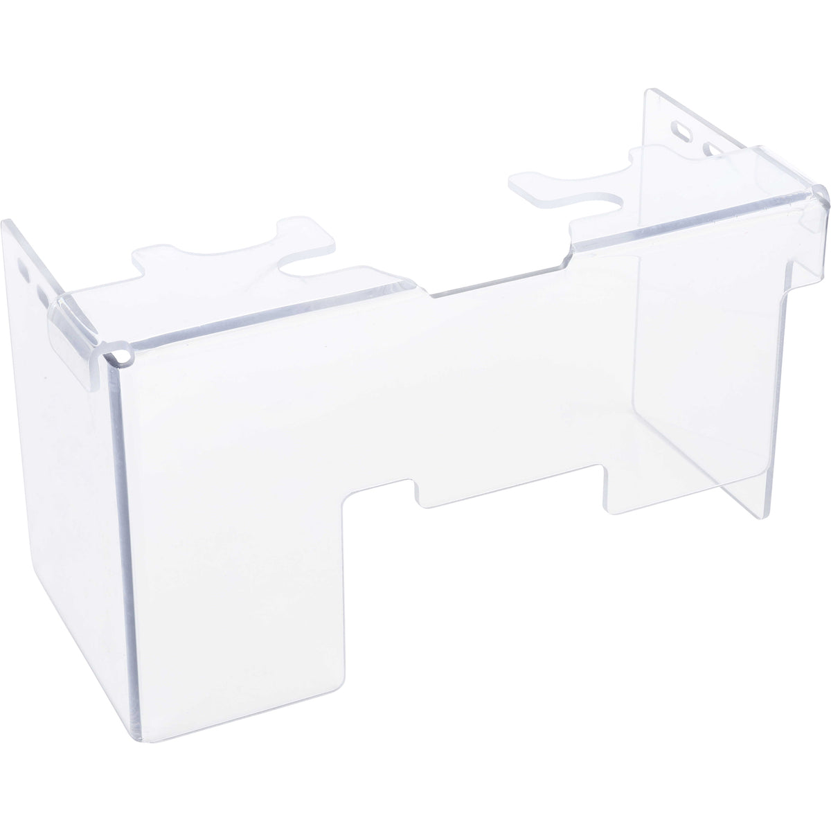 Clear bent polycarbonate guarding on a white background.