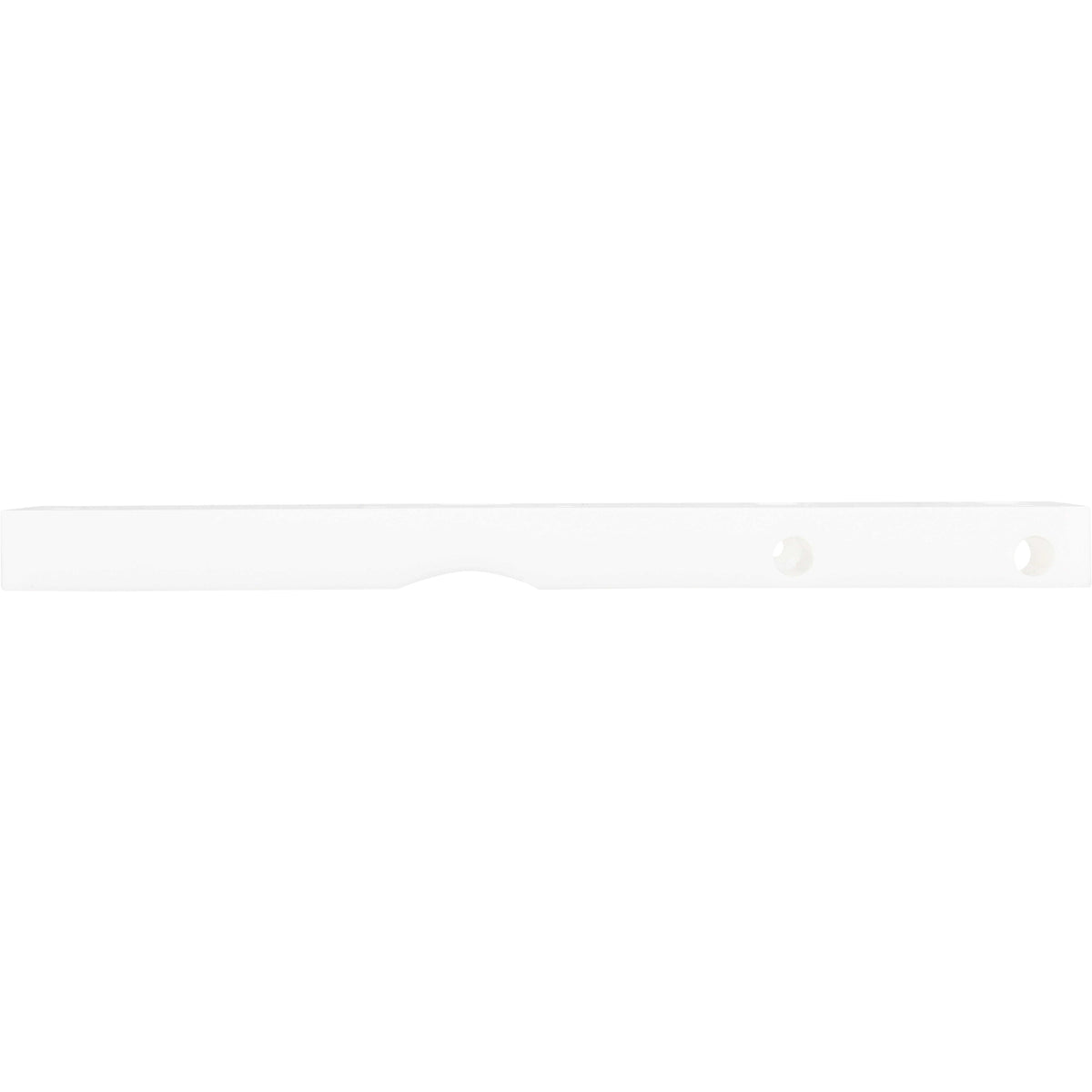 Rectangular, white machined plastic part with multiple mounting holes on white background.