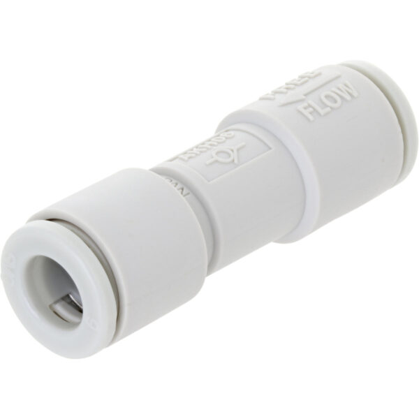 White 6mm check valve on white background.