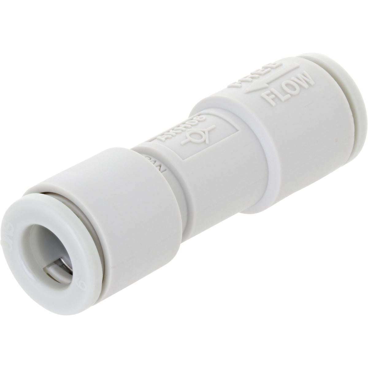 White 6mm check valve on white background.