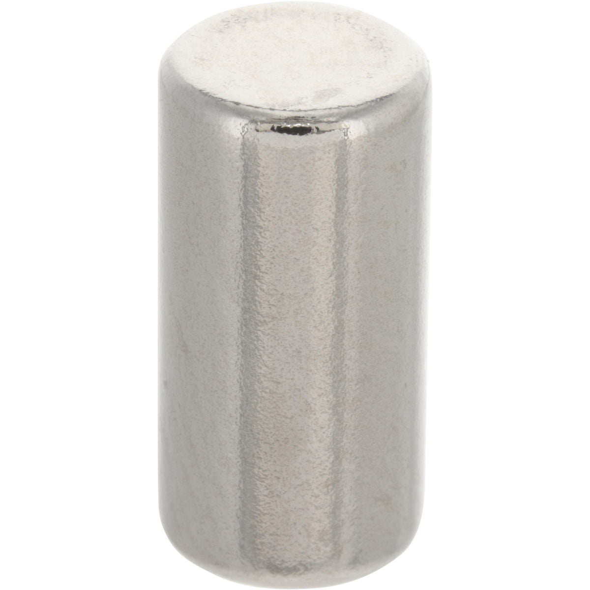 Highly reflective cylindrical magnet. 1/4" dia. x 1/2" thick. Magnet is shown on white background.