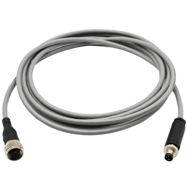 Grey coiled connecting cable with molded female ends on white background.