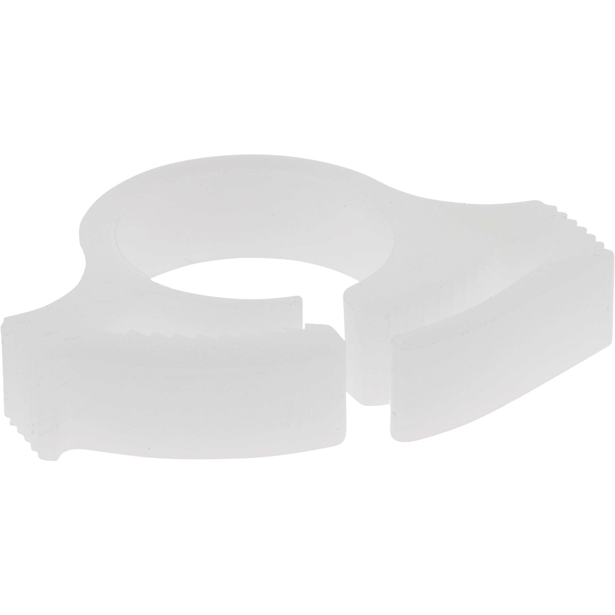 White plastic tube clamp on white background.
