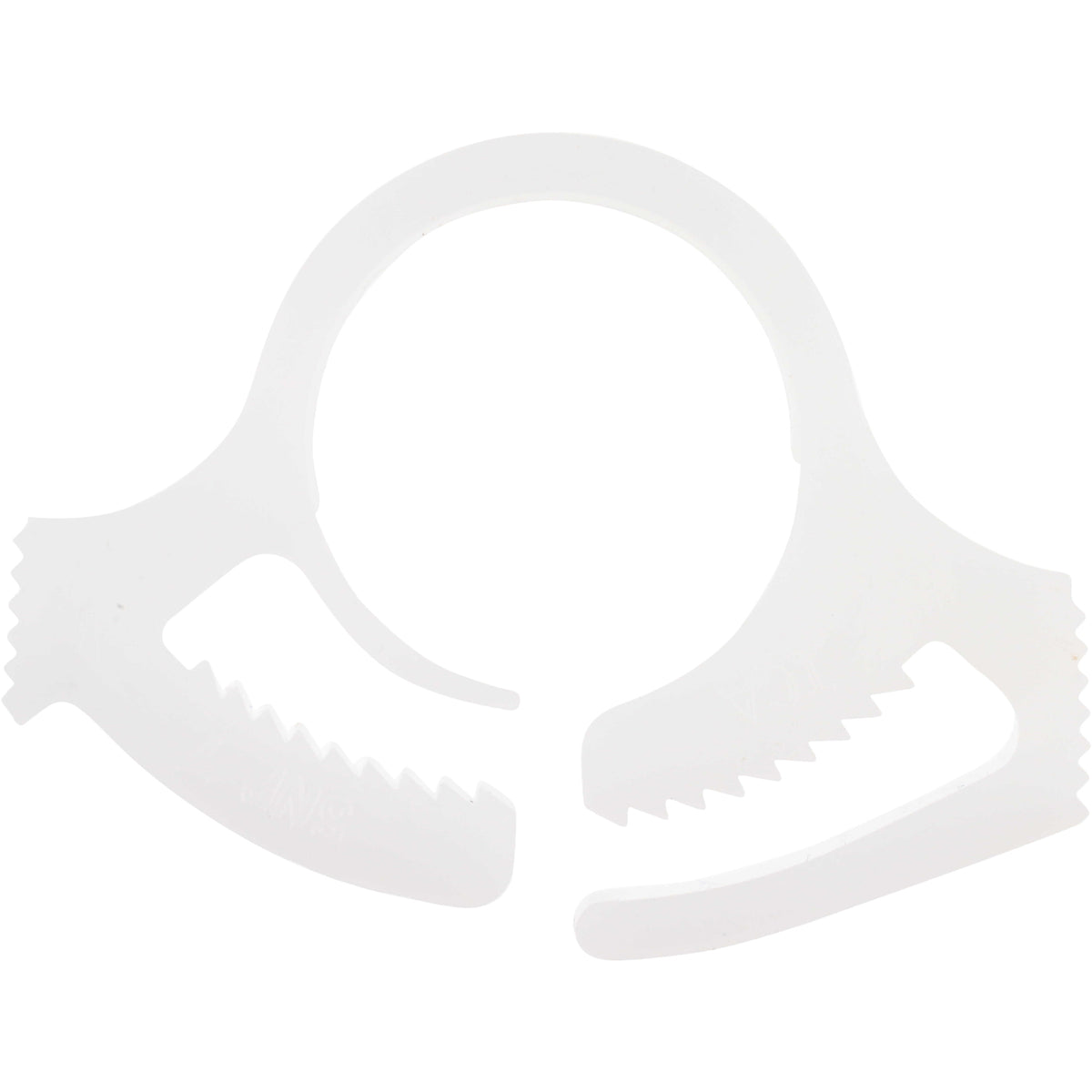 White plastic tube clamp on white background.