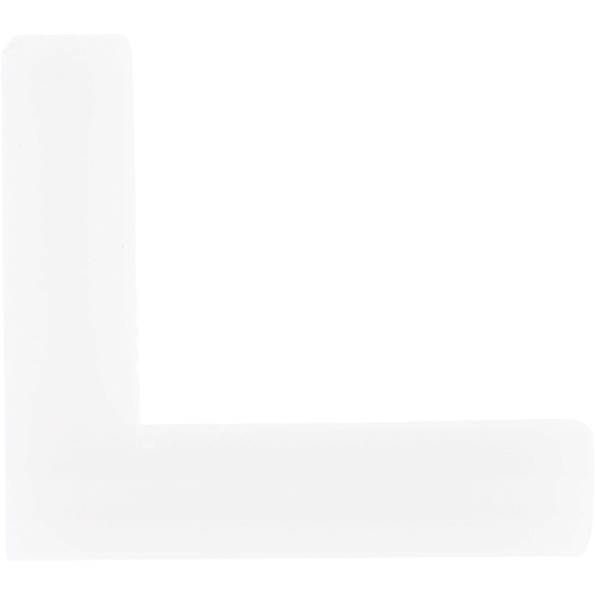 90 degree white plastic part shown on white background.
