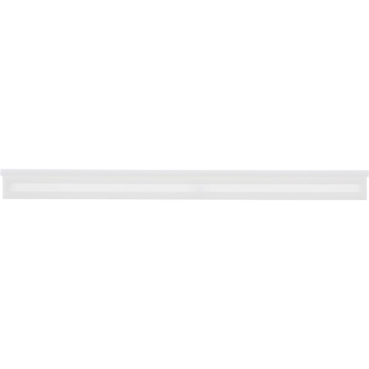 White plastic 90 degree rail with a groove machined into one of the inner surfaces of the part. Part is shown on white background.