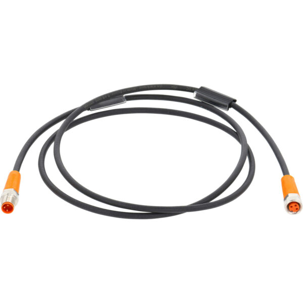 Black, coiled connecting cable with orange molded connections on each end. Sensor cable is shown on a white back ground. EVC267