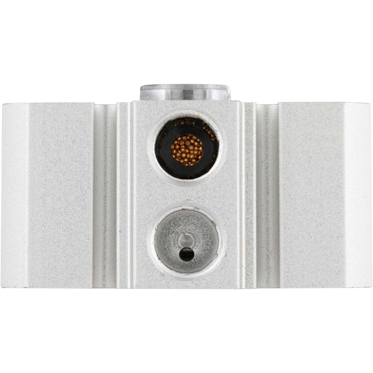 Aluminum square shaped pancake cylinder on white background.