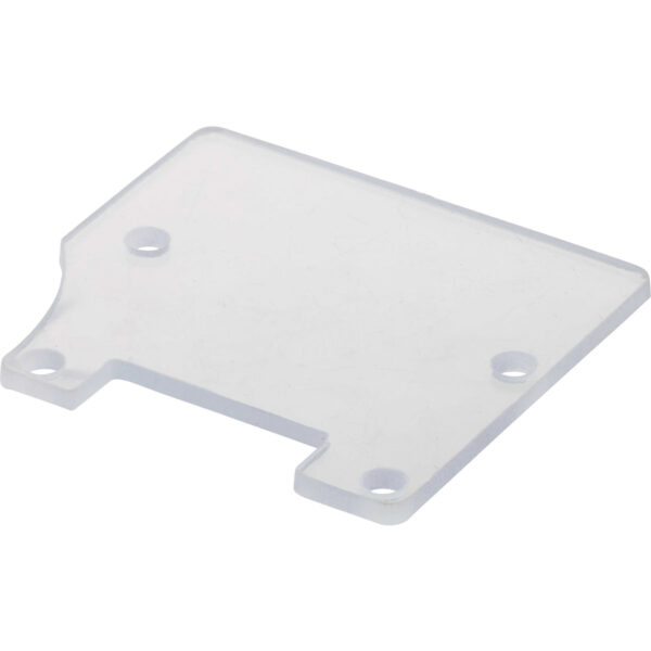 Small, rectangular, transparent polycarbonate guard with four mounting holes shown on white background.
