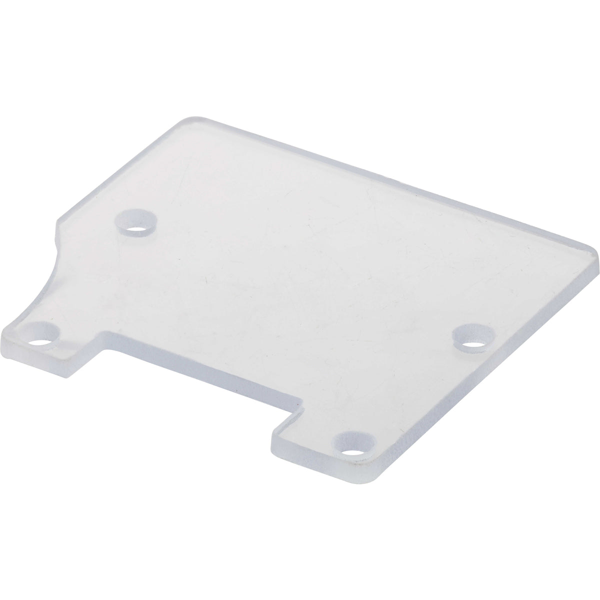Small, rectangular, transparent polycarbonate guard with four mounting holes shown on white background.