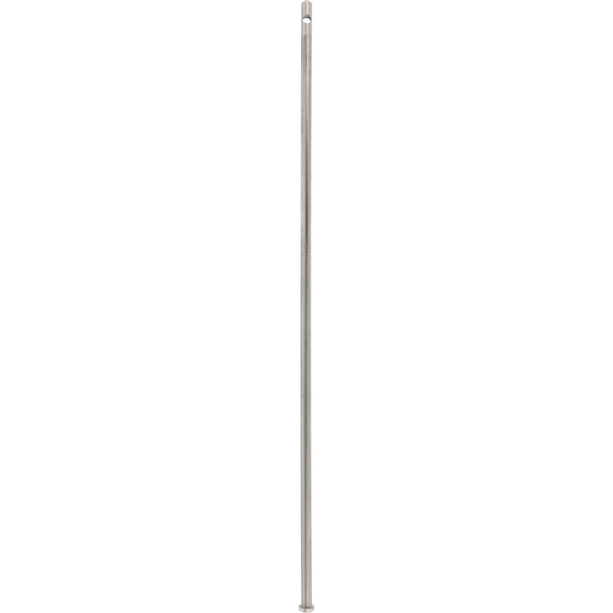 Stainless steel rod with through hole on one end and a grooved metal flange on the other. Part shown on white background.