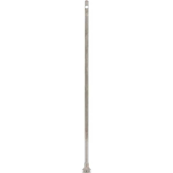 Stainless steel rod with through hole on one end and a grooved metal flange on the other. Part shown on white background.
