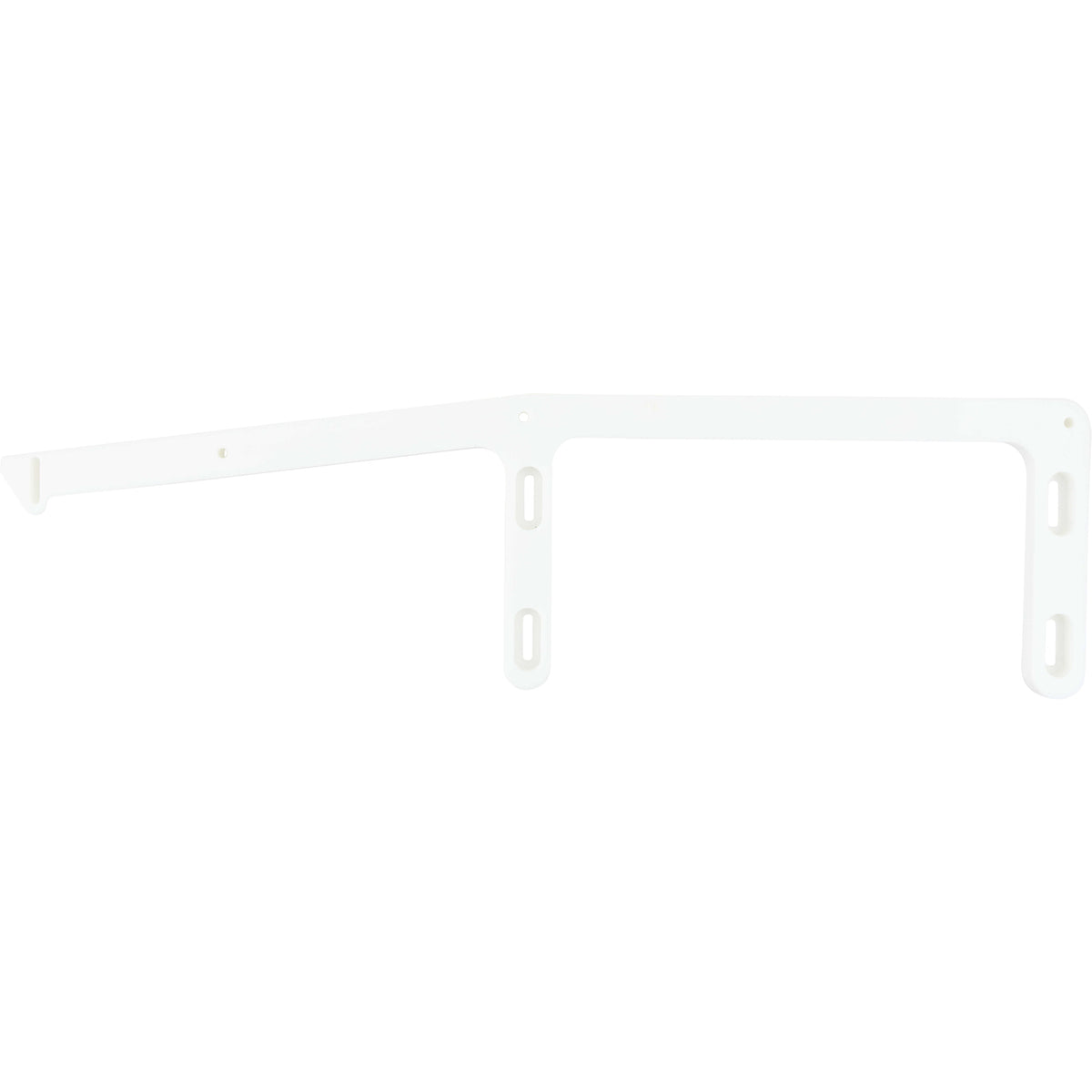 Machined white HDPE rail with three posts and holes used for mounting. Shown on white background.