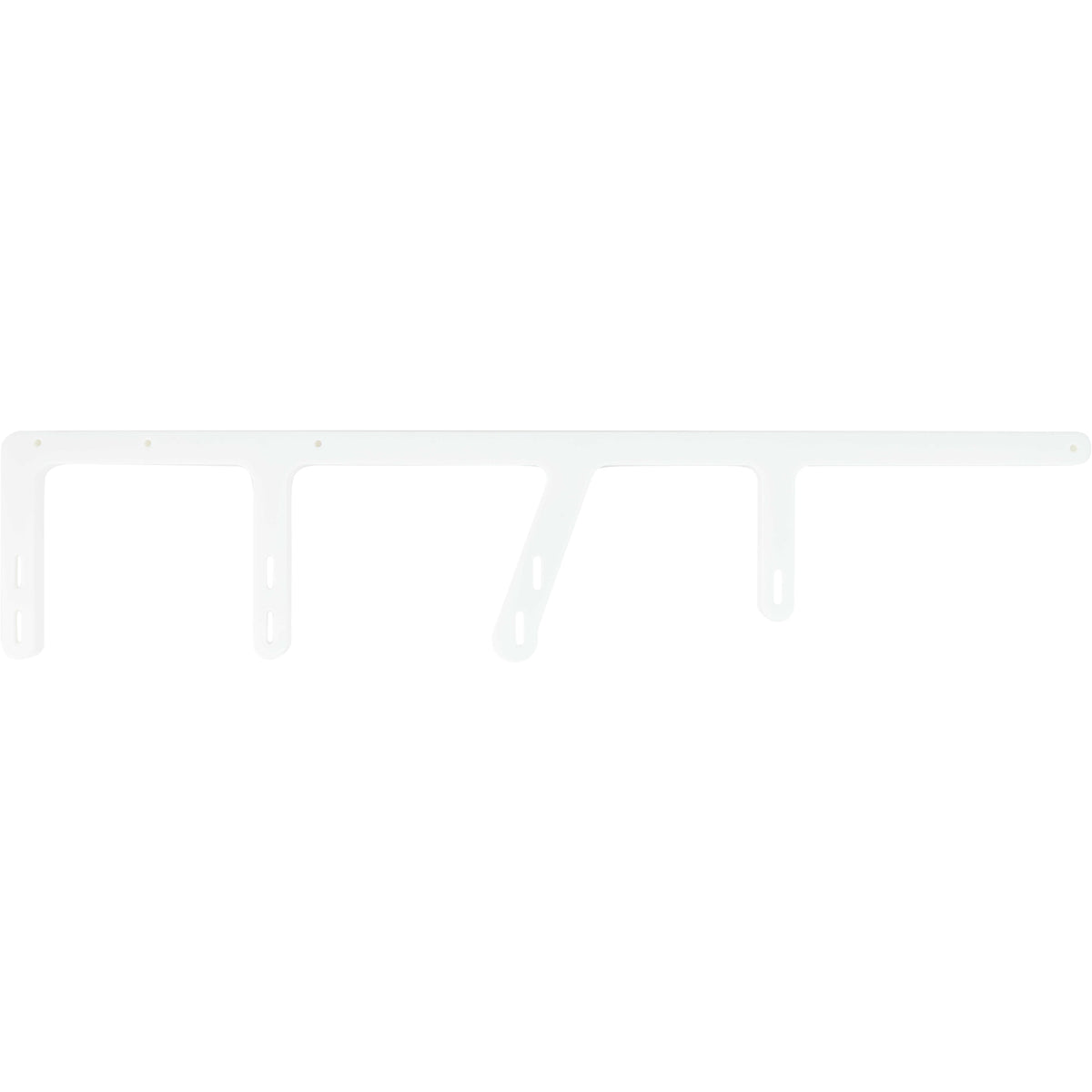 Machined white HDPE rail with holes used for mounting. Shown on white background.
