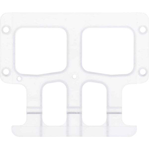 Flat, semi-transparent machined part with holes on a white background. L5E