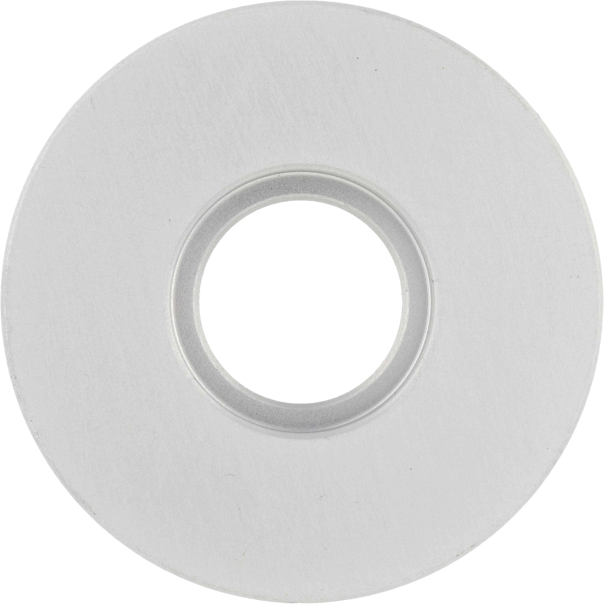 Two tiered hard anodized aluminum disk spacer for swing arms on white background.