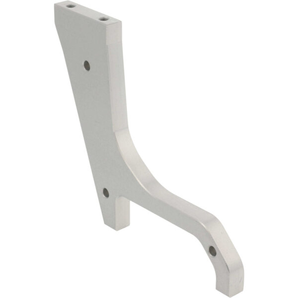 Machined hard anodized aluminum part with multiple holes shown on white background.