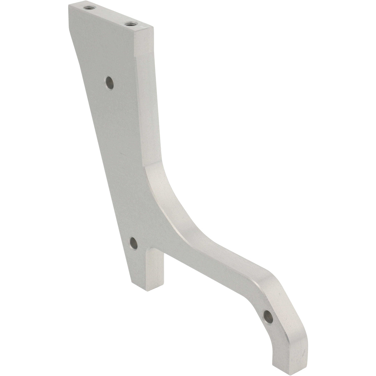 Machined hard anodized aluminum part with multiple holes shown on white background.