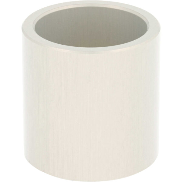 Cylindrical hard anodized aluminum part with through hole on white background.