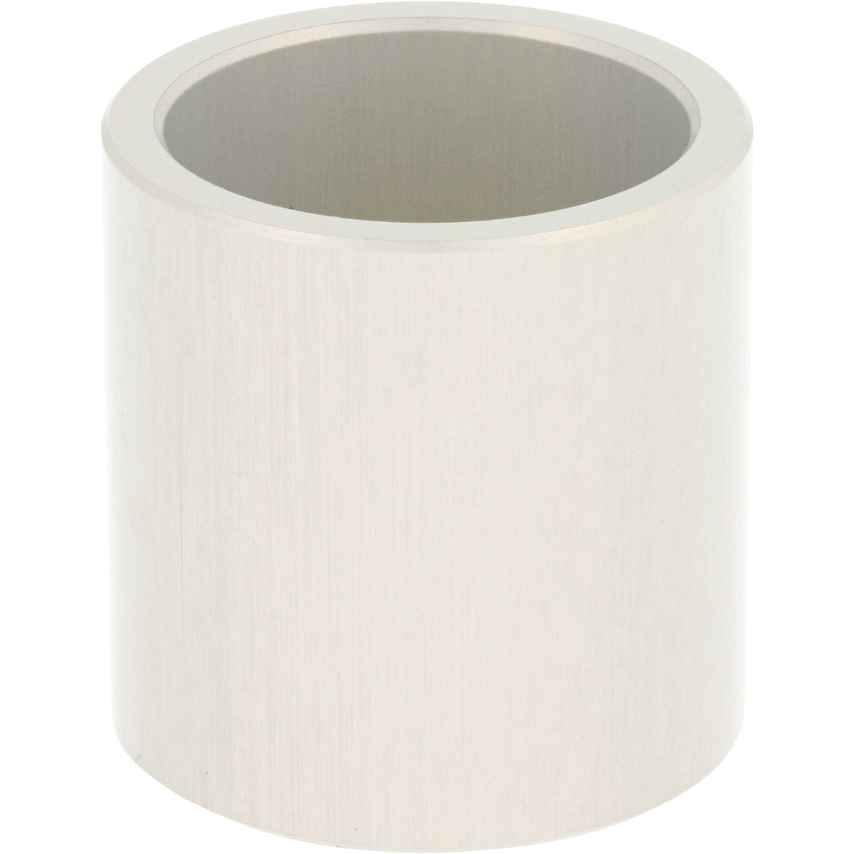 Cylindrical hard anodized aluminum part with through hole on white background.