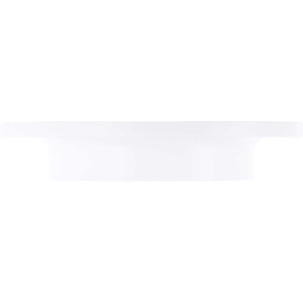 Circular white plastic part with a wide upper diameter that tapers down to a smaller diameter on the bottom side of part. Part shown on white background.