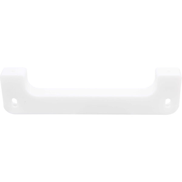White plastic mounting bracket shaped like a shallow U with two holes used for mounting. Shown on white background.