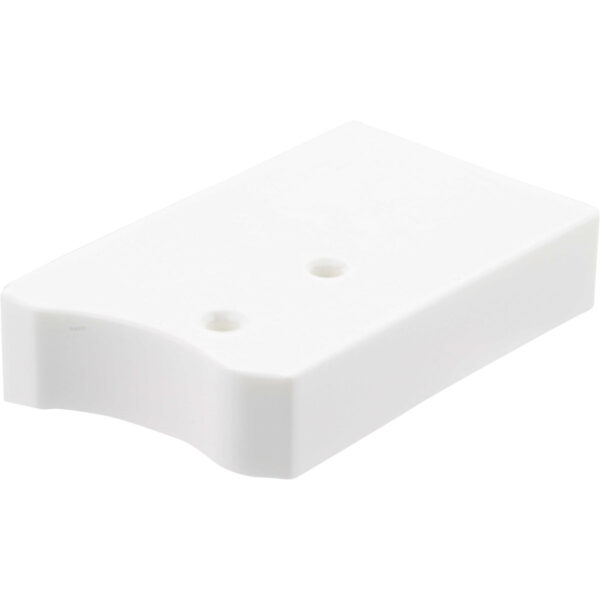 White plastic block with rounded edges and two through holes shown on white background.