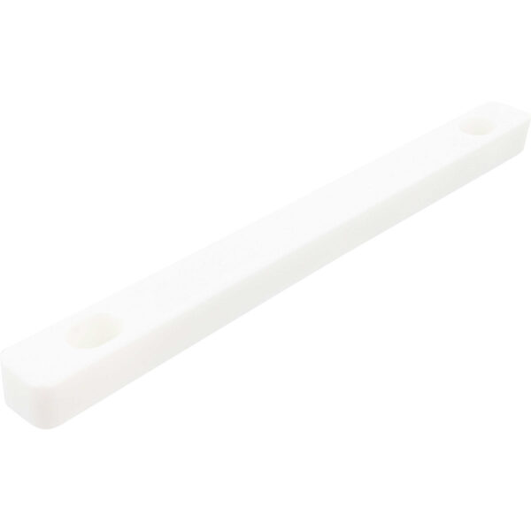 White HDPE rectangular block/rail with two drilled holes on each end for mounting. Shown on white background.
