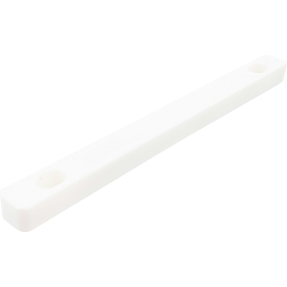 White HDPE rectangular block/rail with two drilled holes on each end for mounting. Shown on white background.