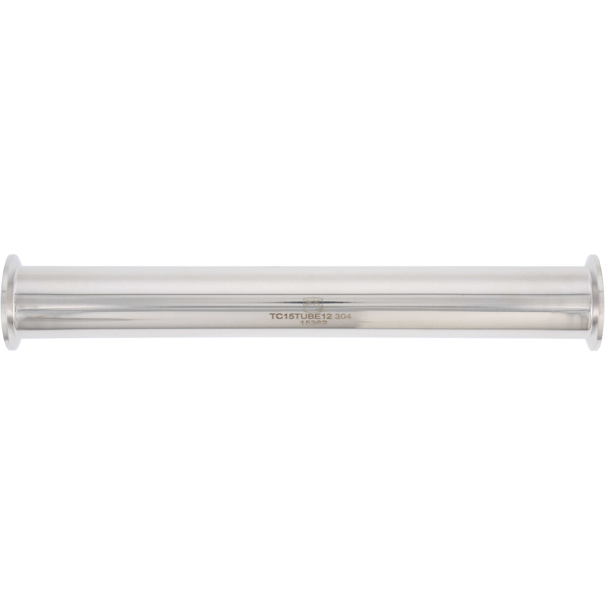 12 inch stainless steel extension tube with 1.5" tri clamp compatible ends shown on white background.