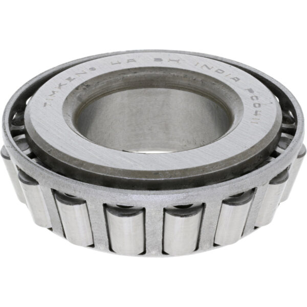 Steel tapered bearing on white background.